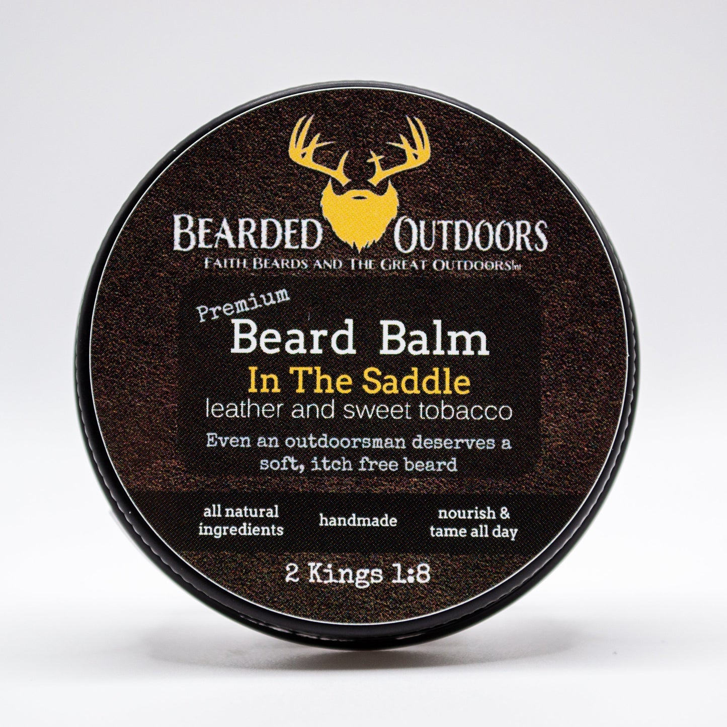 In The Saddle (Leather and Sweet Tobacco Scented) Premium Beard Balm by Bearded Outdoors