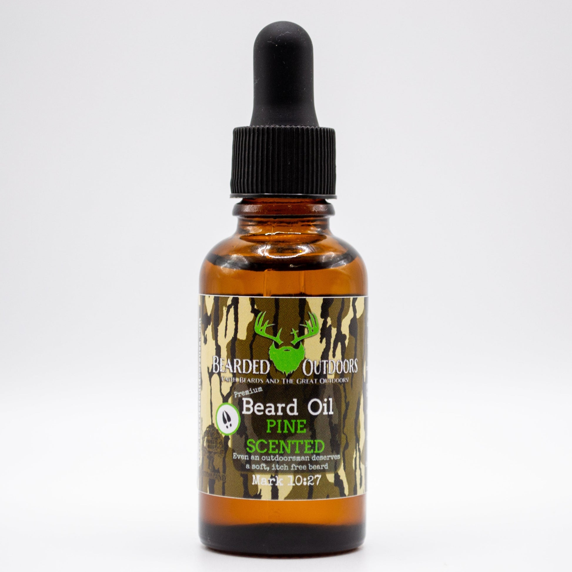 Mossy Oak Pine Scented Premium Beard Oil wrapped in Bottomland Camo by Bearded Outdoors