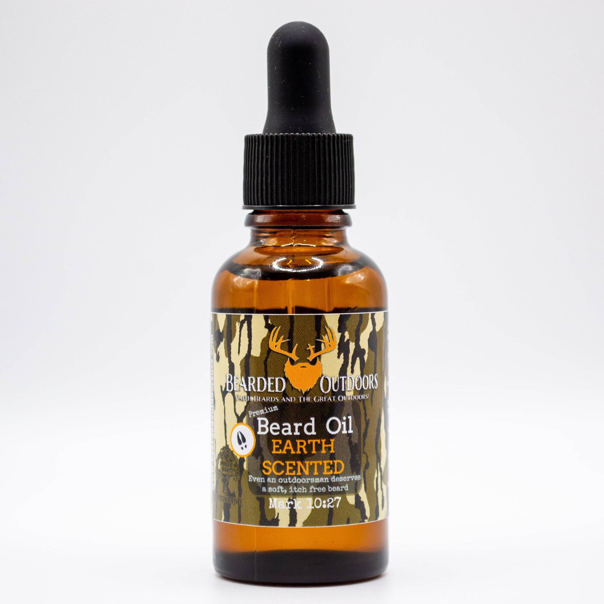 Mossy Oak Earth Scented Premium Beard Oil wrapped in Bottomland Camo by Bearded Outdoors