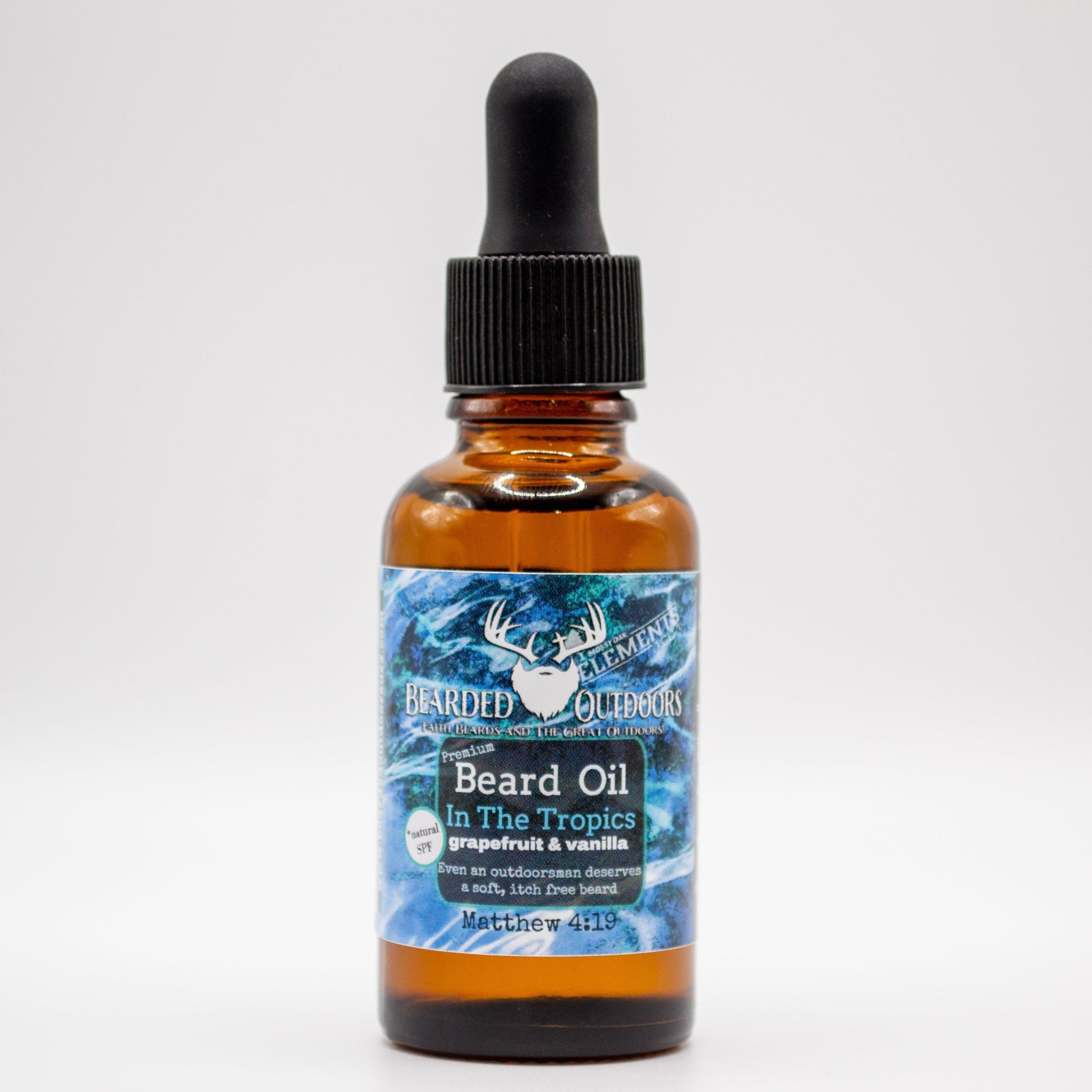 Mossy Oak In The Tropics (grapefruit and vanilla) Premium Beard Oil wrapped in Elements Camo with natural SPF by Bearded Outdoors